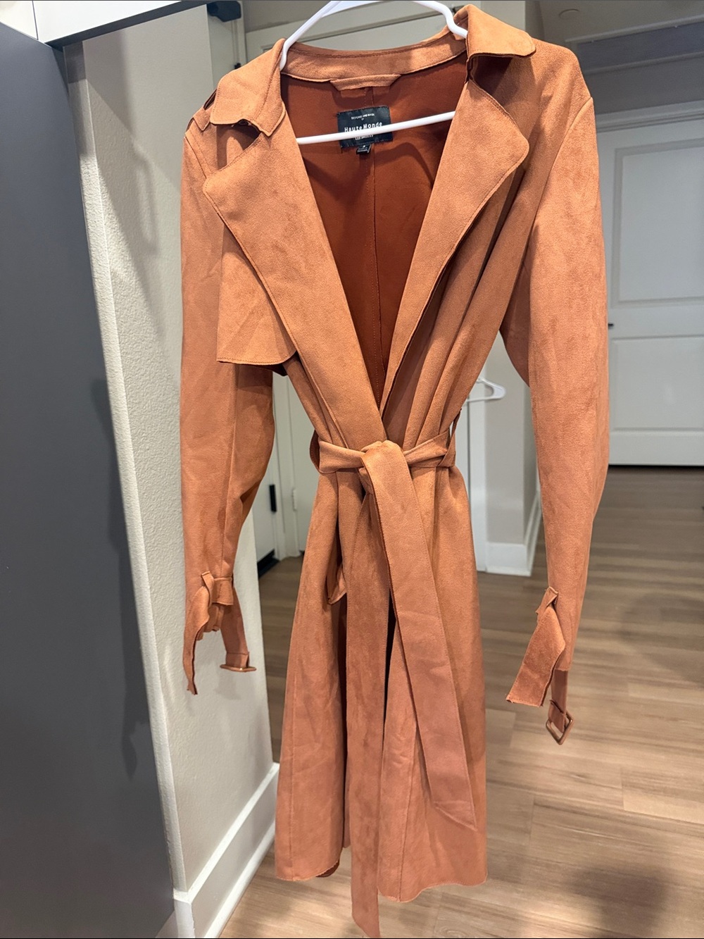Haute Monde Rust-Colored Suede Trench Coat with Tie Belt
